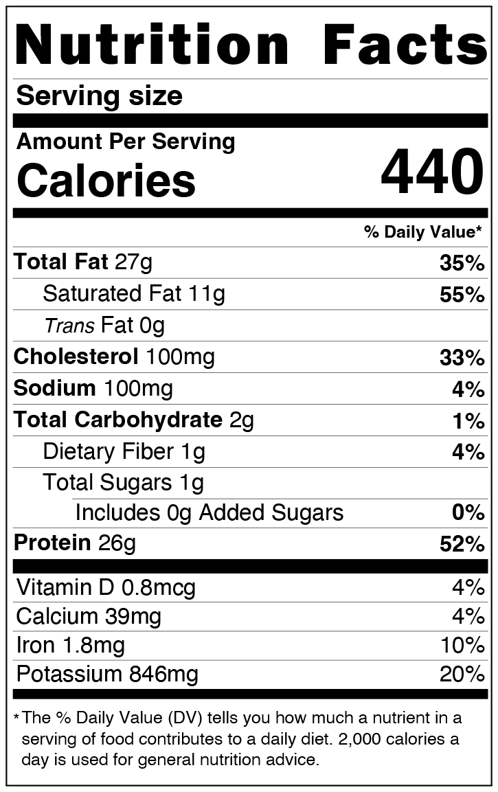 keto chilli nutrition label